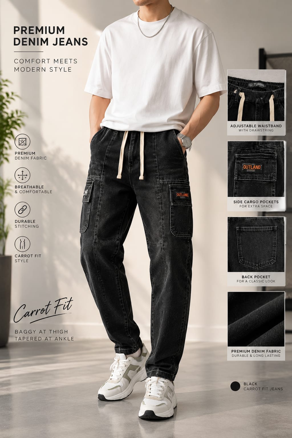 Carrot Fit Denim Cargo